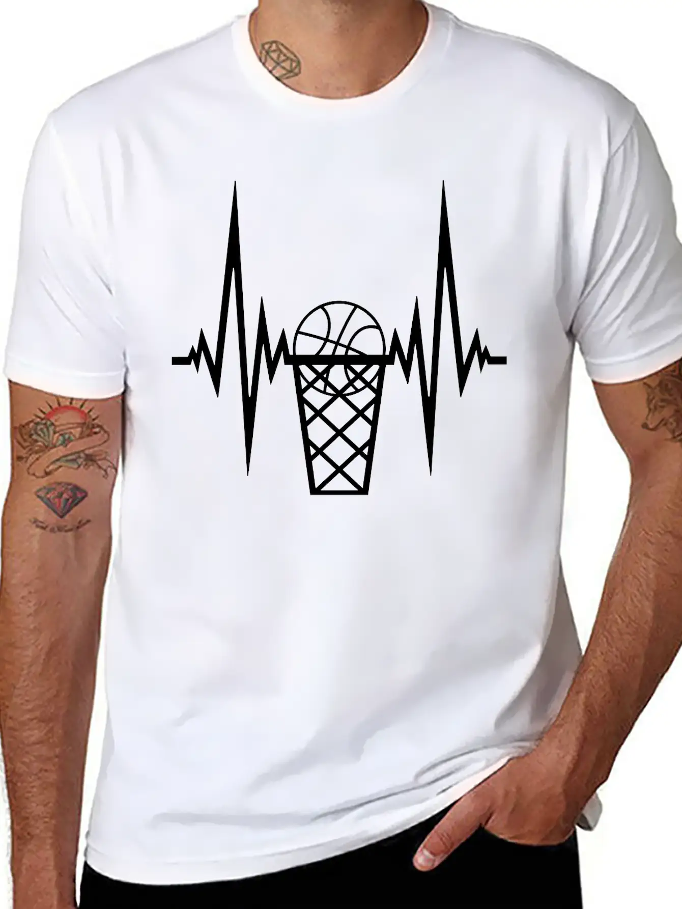 Pulse Basketball Frequency Heartbeat Hit Goal In N Stylish Everyday T-Shirt – Unisex Basic Cotton Tee