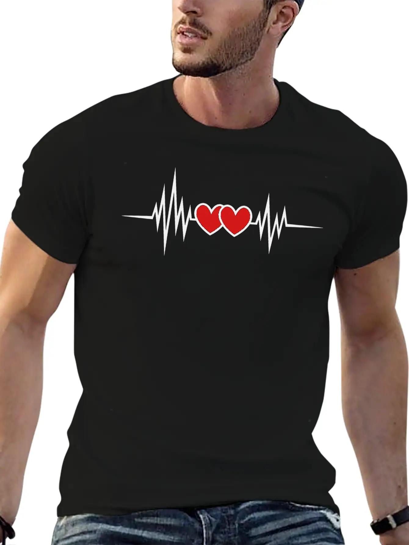 Pulse Heartbeat, Rate, Frequency, Double Heart, Stylish Everyday T-Shirt – Unisex Basic Cotton Tee