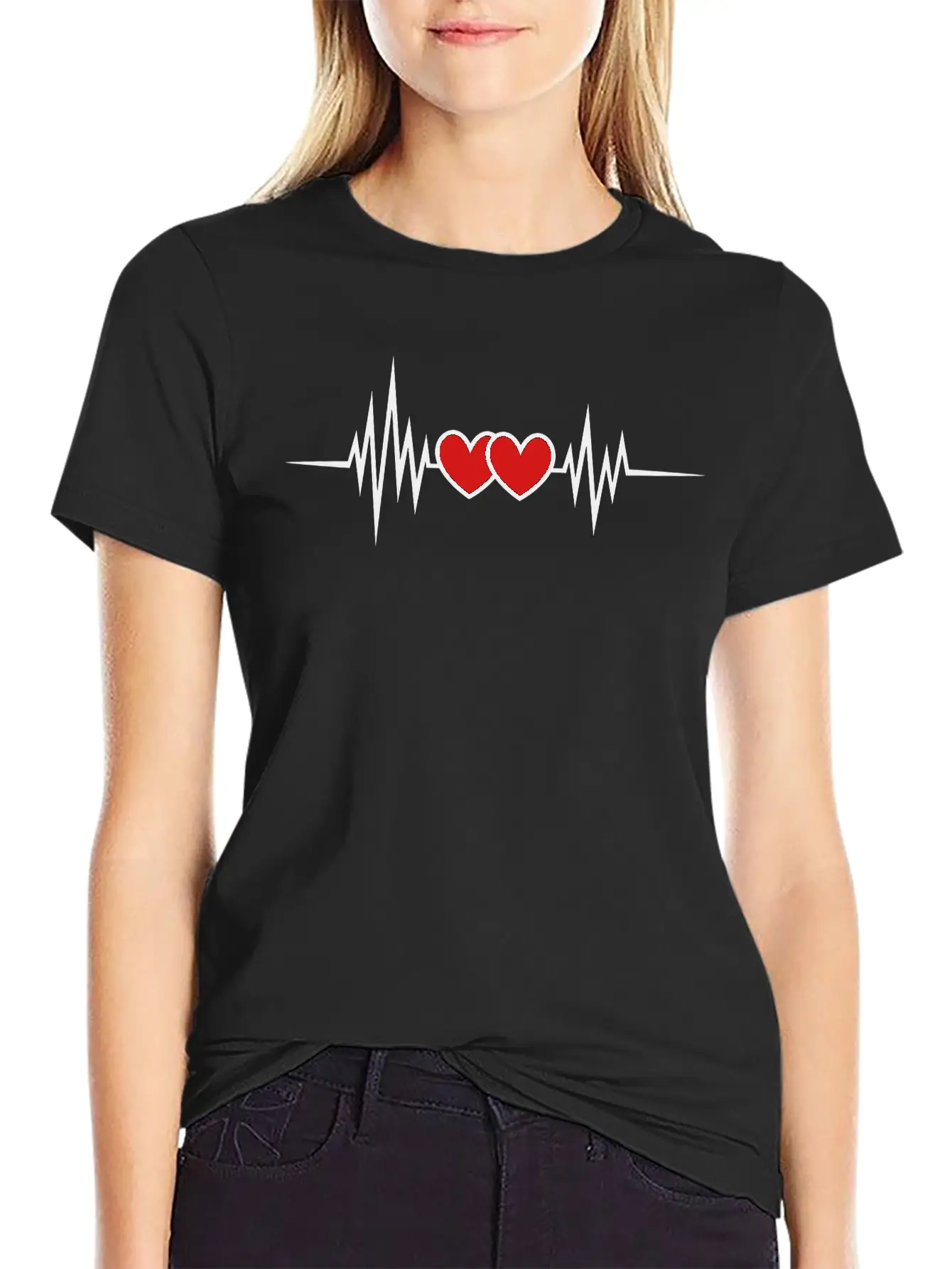 Pulse Heartbeat, Rate, Frequency, Double Heart, Stylish Everyday T-Shirt – Unisex Basic Cotton Tee