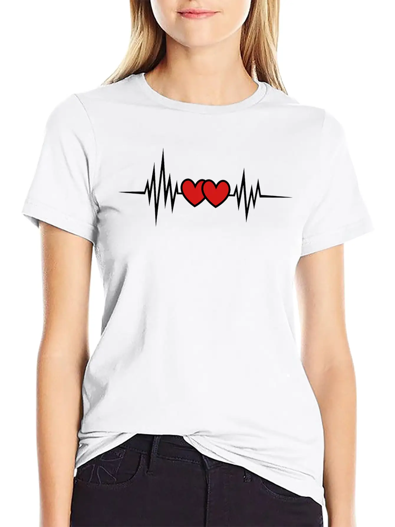 Pulse Heartbeat, Rate, Frequency, Double Heart, Stylish Everyday T-Shirt – Unisex Basic Cotton Tee