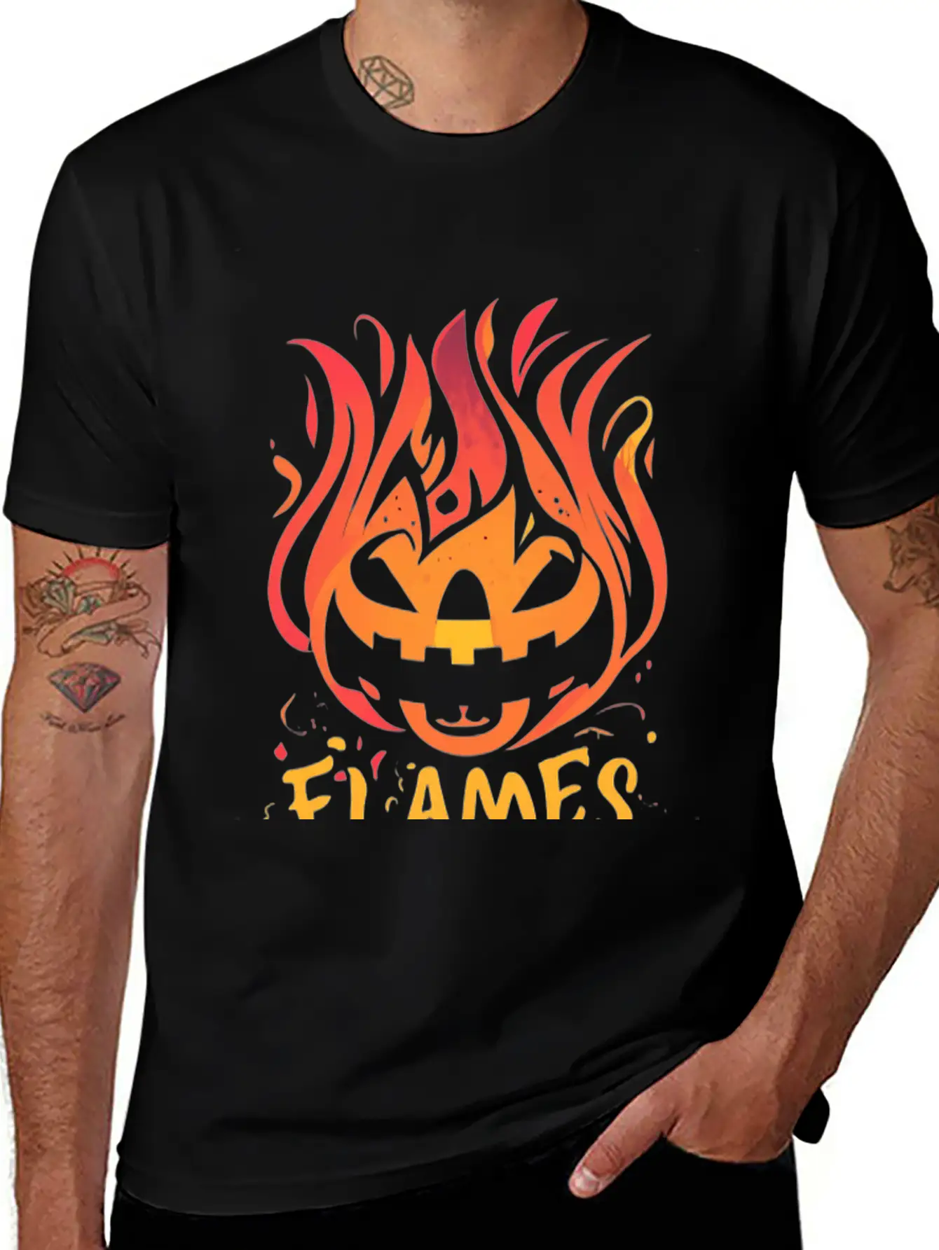 Pumpkin Inferno - Flame The Night Essential Unisex Summer Tee – Soft Cotton Casual Fit