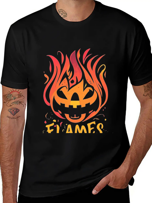 Pumpkin Inferno - Flame The Night Essential Unisex Summer Tee – Soft Cotton Casual Fit