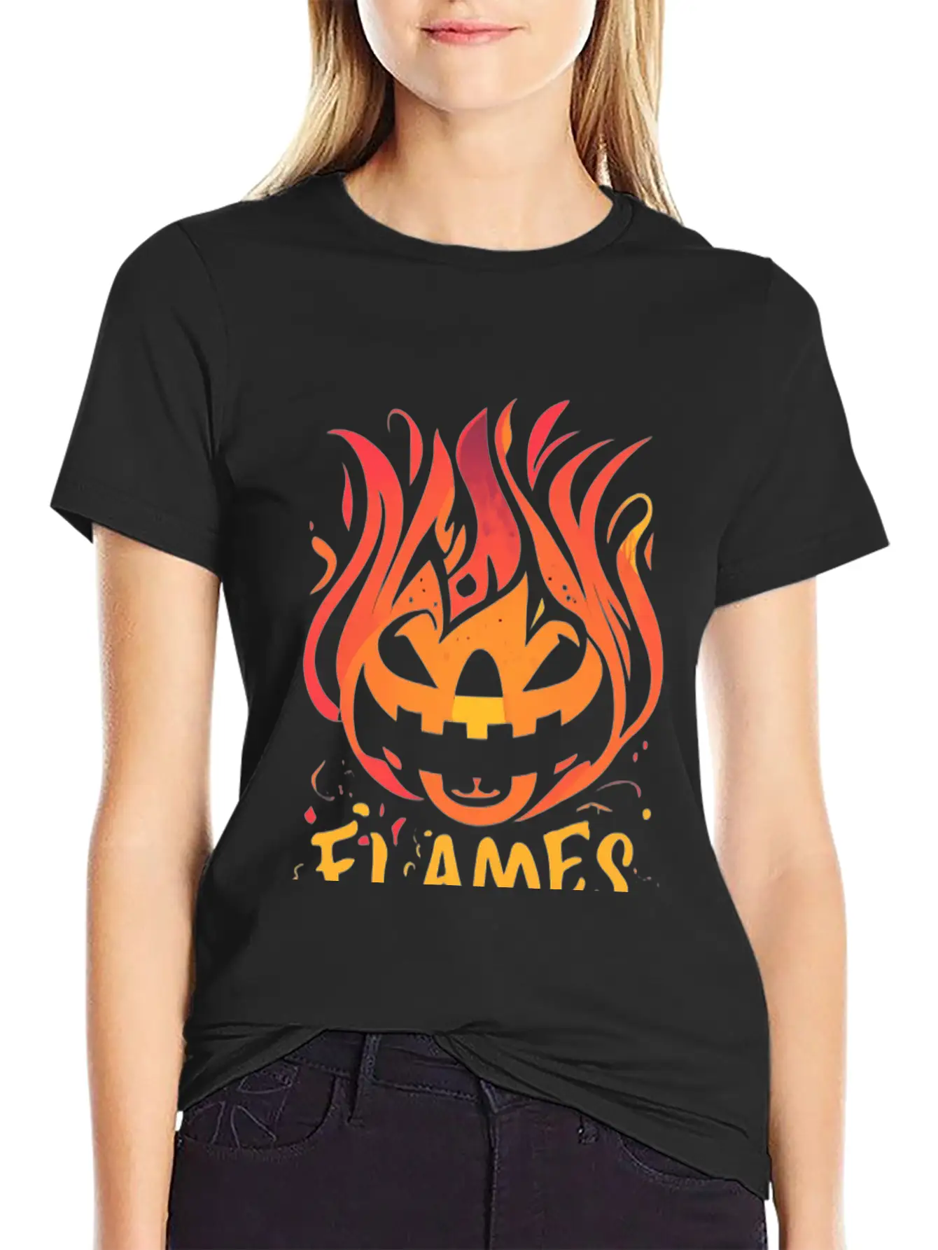 Pumpkin Inferno - Flame The Night Essential Unisex Summer Tee – Soft Cotton Casual Fit