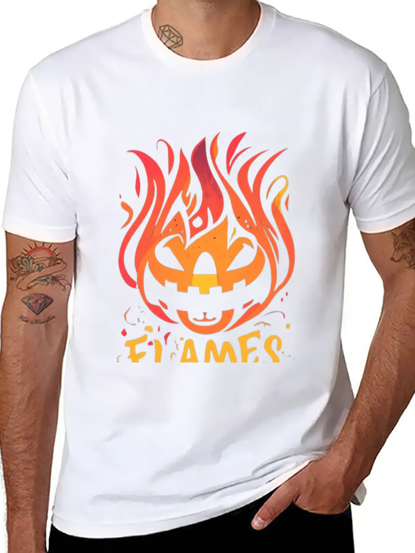 Pumpkin Inferno - Flame The Night Essential Unisex Summer Tee – Soft Cotton Casual Fit