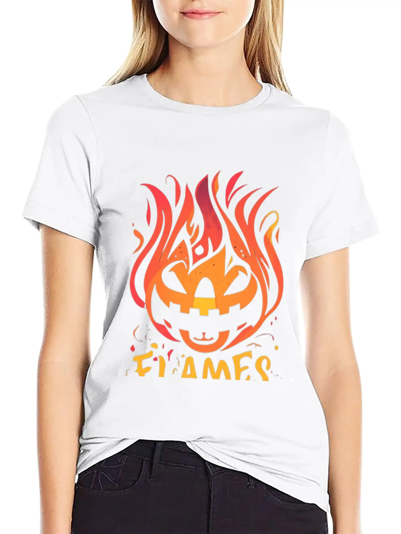 Pumpkin Inferno - Flame The Night Essential Unisex Summer Tee – Soft Cotton Casual Fit