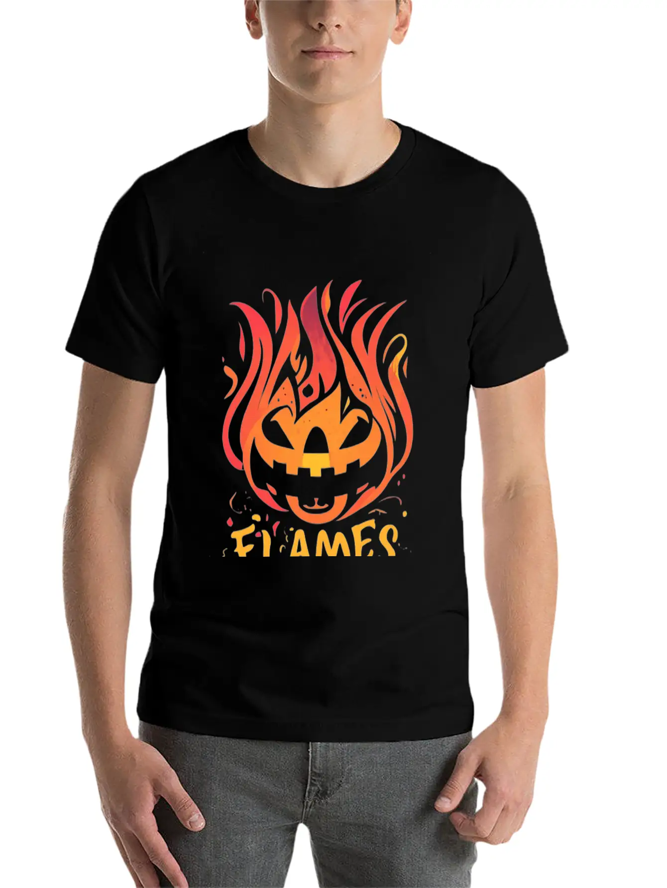 Pumpkin Inferno - Flame The Night Essential Unisex Summer Tee – Soft Cotton Casual Fit