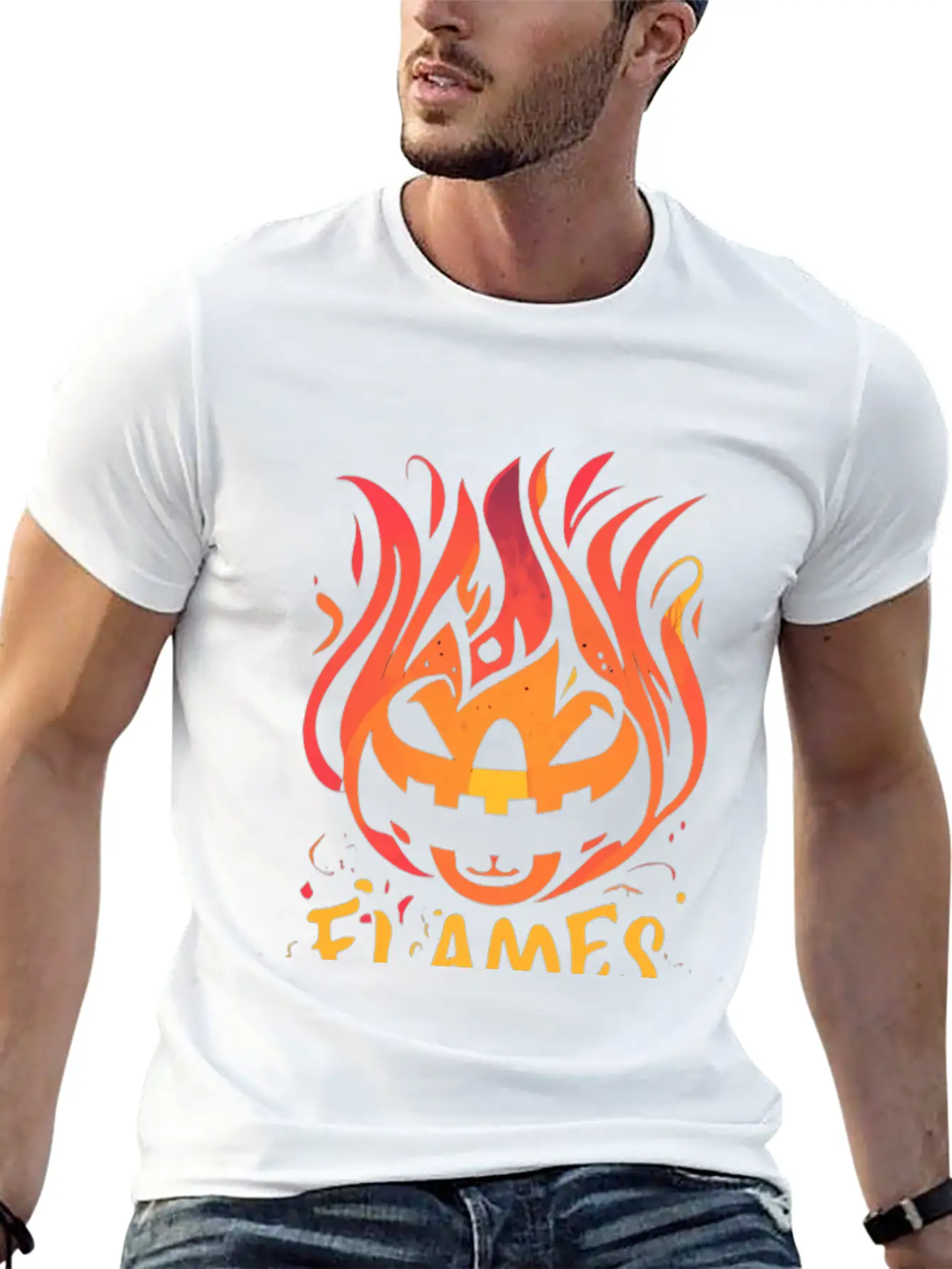 Pumpkin Inferno - Flame The Night Essential Unisex Summer Tee – Soft Cotton Casual Fit