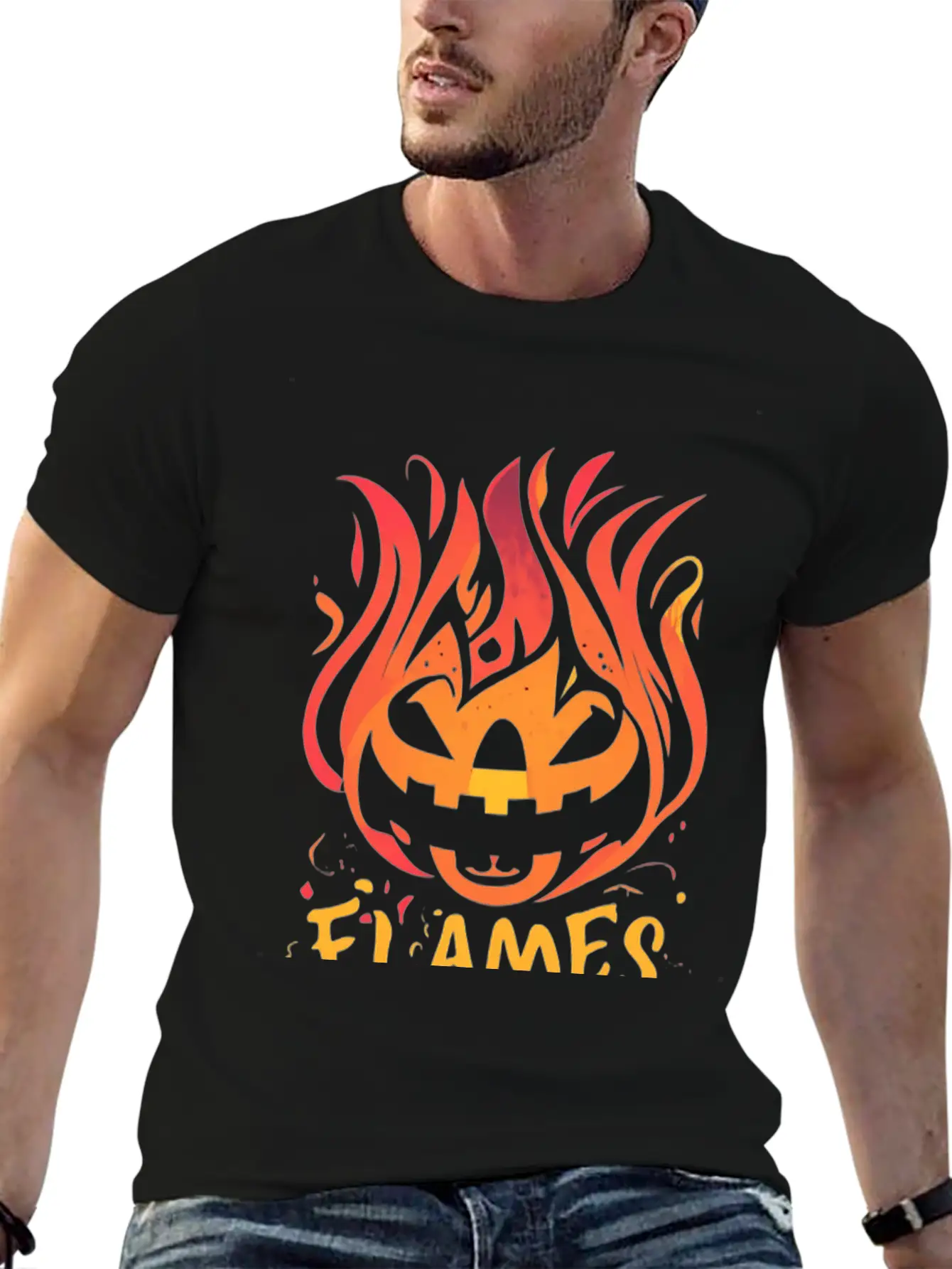 Pumpkin Inferno - Flame The Night Essential Unisex Summer Tee – Soft Cotton Casual Fit