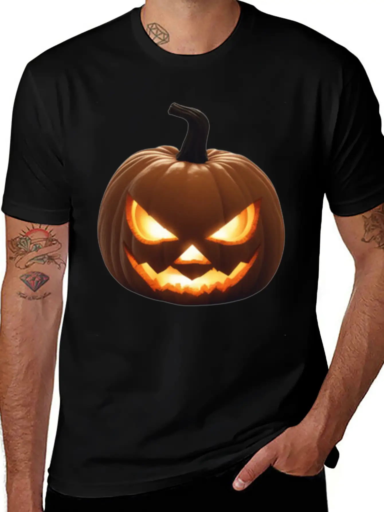 Pumpkin With A Glowing Jack And Glowing Eyes Surro Stylish Everyday T-Shirt – Unisex Basic Cotton Tee