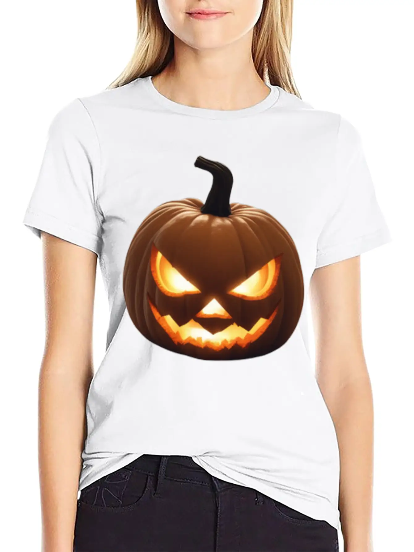Pumpkin With A Glowing Jack And Glowing Eyes Surro Stylish Everyday T-Shirt – Unisex Basic Cotton Tee