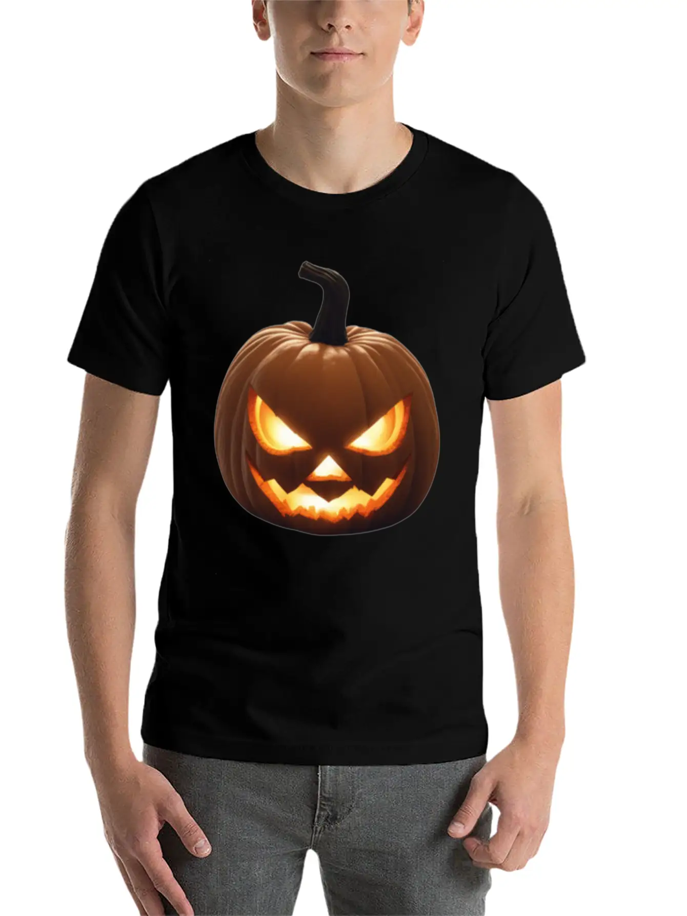 Pumpkin With A Glowing Jack And Glowing Eyes Surro Stylish Everyday T-Shirt – Unisex Basic Cotton Tee