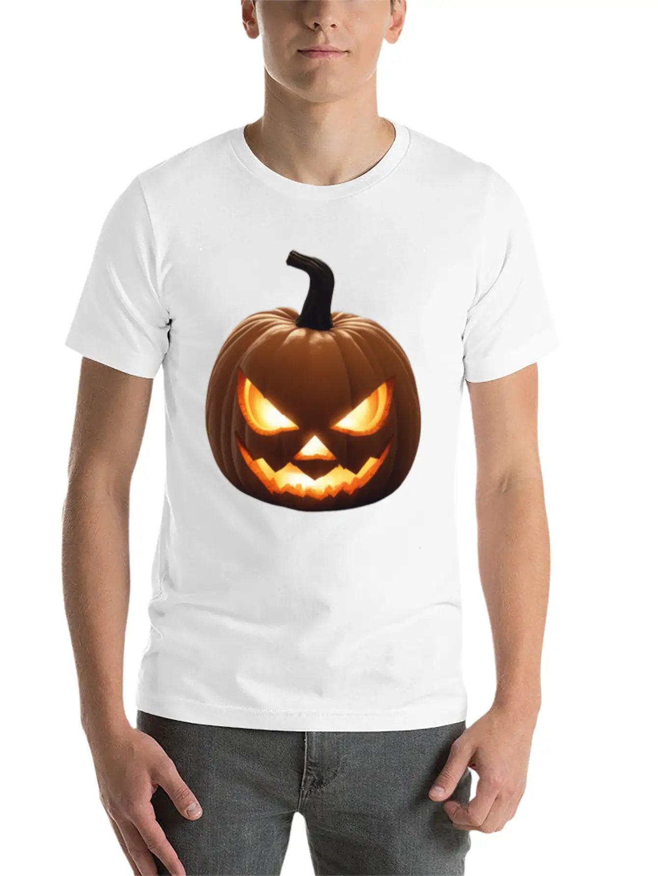 Pumpkin With A Glowing Jack And Glowing Eyes Surro Stylish Everyday T-Shirt – Unisex Basic Cotton Tee