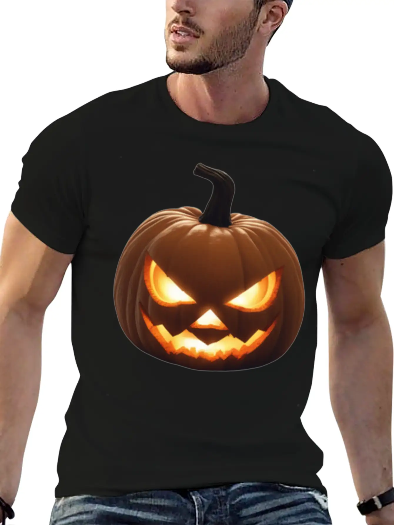 Pumpkin With A Glowing Jack And Glowing Eyes Surro Stylish Everyday T-Shirt – Unisex Basic Cotton Tee