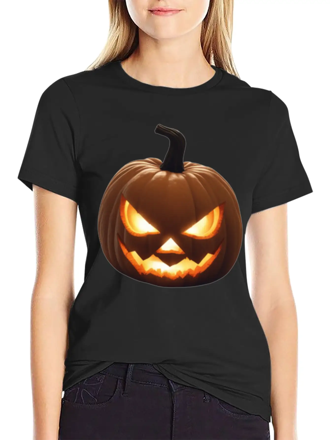 Pumpkin With A Glowing Jack And Glowing Eyes Surro Stylish Everyday T-Shirt – Unisex Basic Cotton Tee