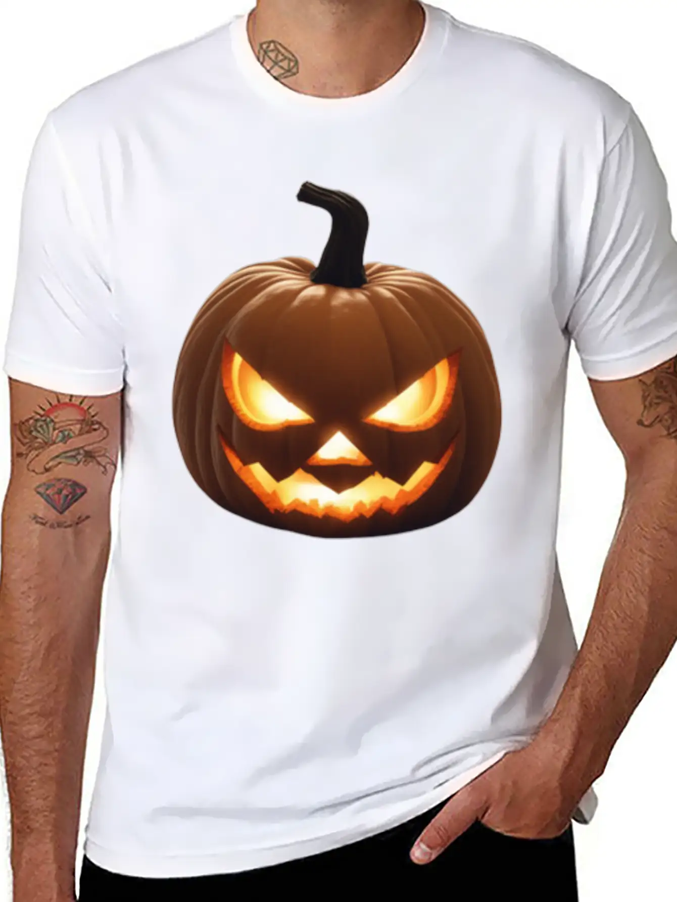 Pumpkin With A Glowing Jack And Glowing Eyes Surro Stylish Everyday T-Shirt – Unisex Basic Cotton Tee