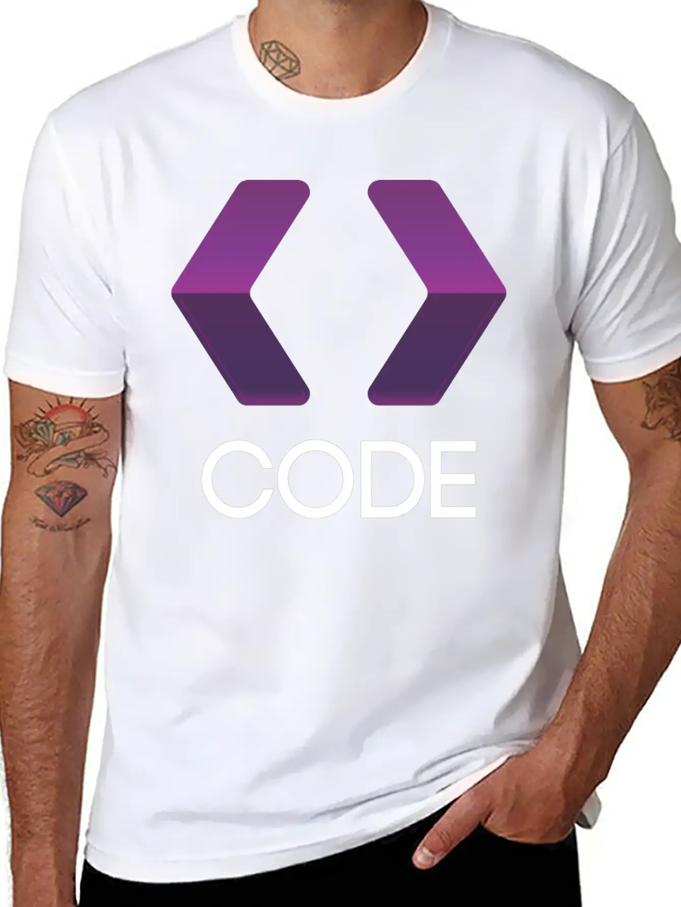 Purple Arrows Shape Code Stylish Everyday T-Shirt – Unisex Basic Cotton Tee
