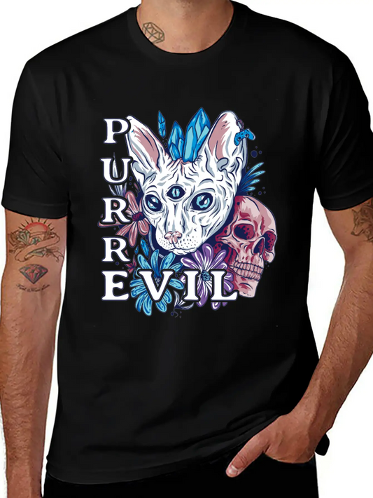 Purr Evil Cat, Gothic Sphynx Cat Comfortable Minimalist Graphic Tee – Summer Style Essential