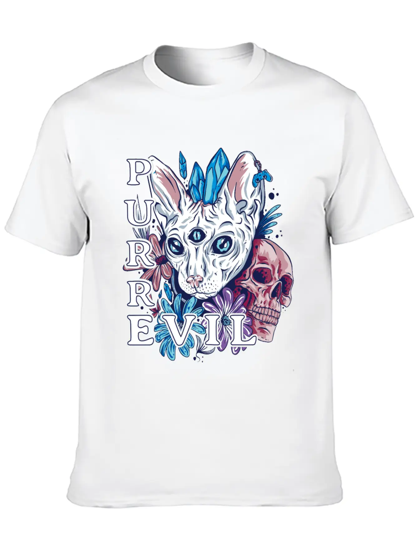 Purr Evil Cat, Gothic Sphynx Cat Comfortable Minimalist Graphic Tee – Summer Style Essential