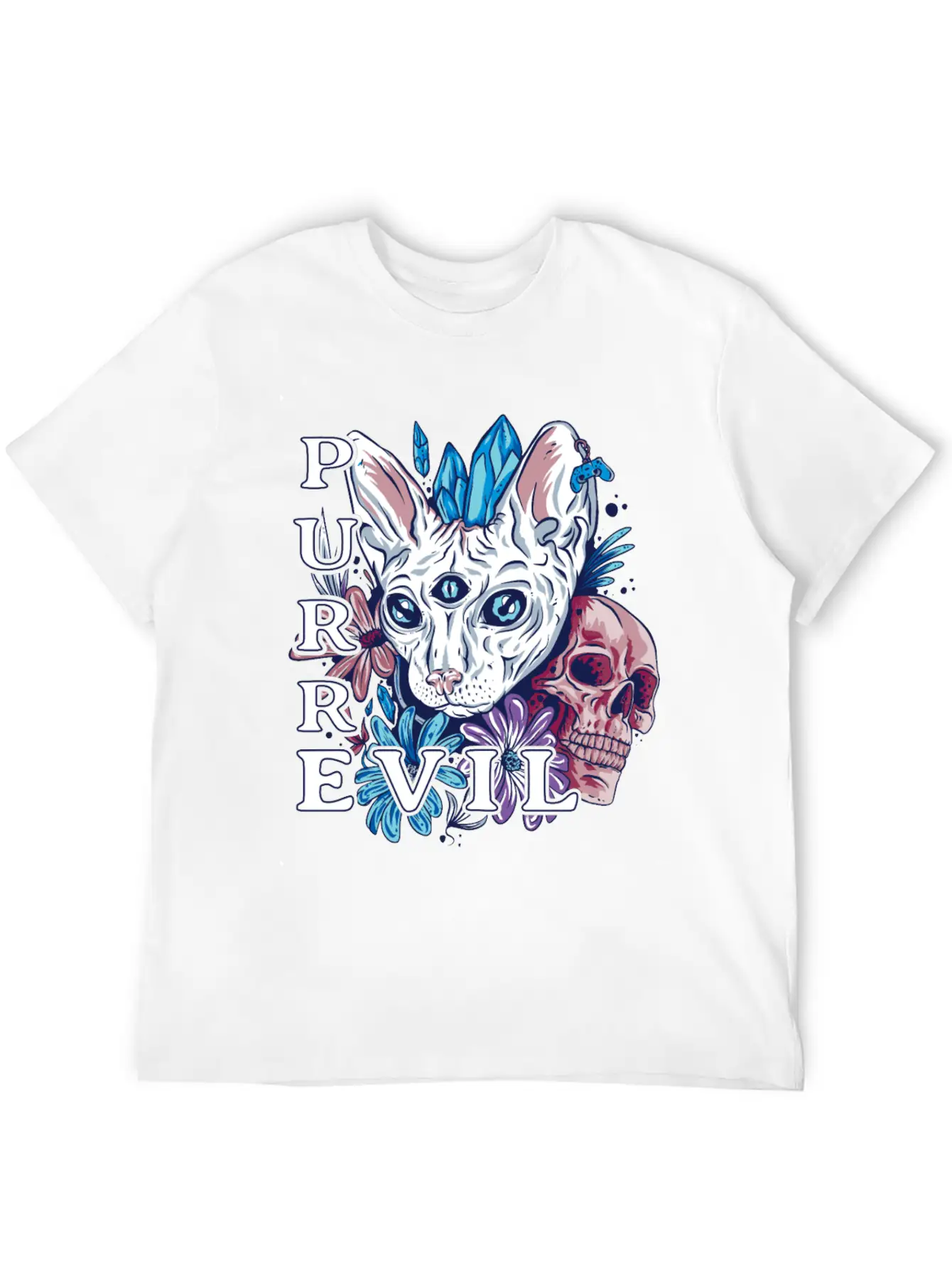 Purr Evil Cat, Gothic Sphynx Cat Comfortable Minimalist Graphic Tee – Summer Style Essential