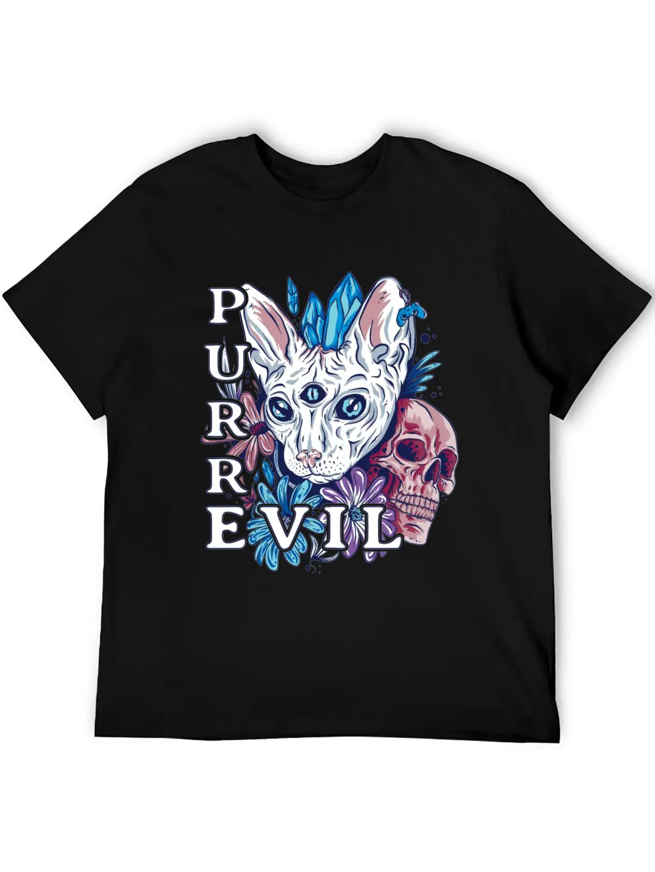 Purr Evil Cat, Gothic Sphynx Cat Comfortable Minimalist Graphic Tee – Summer Style Essential
