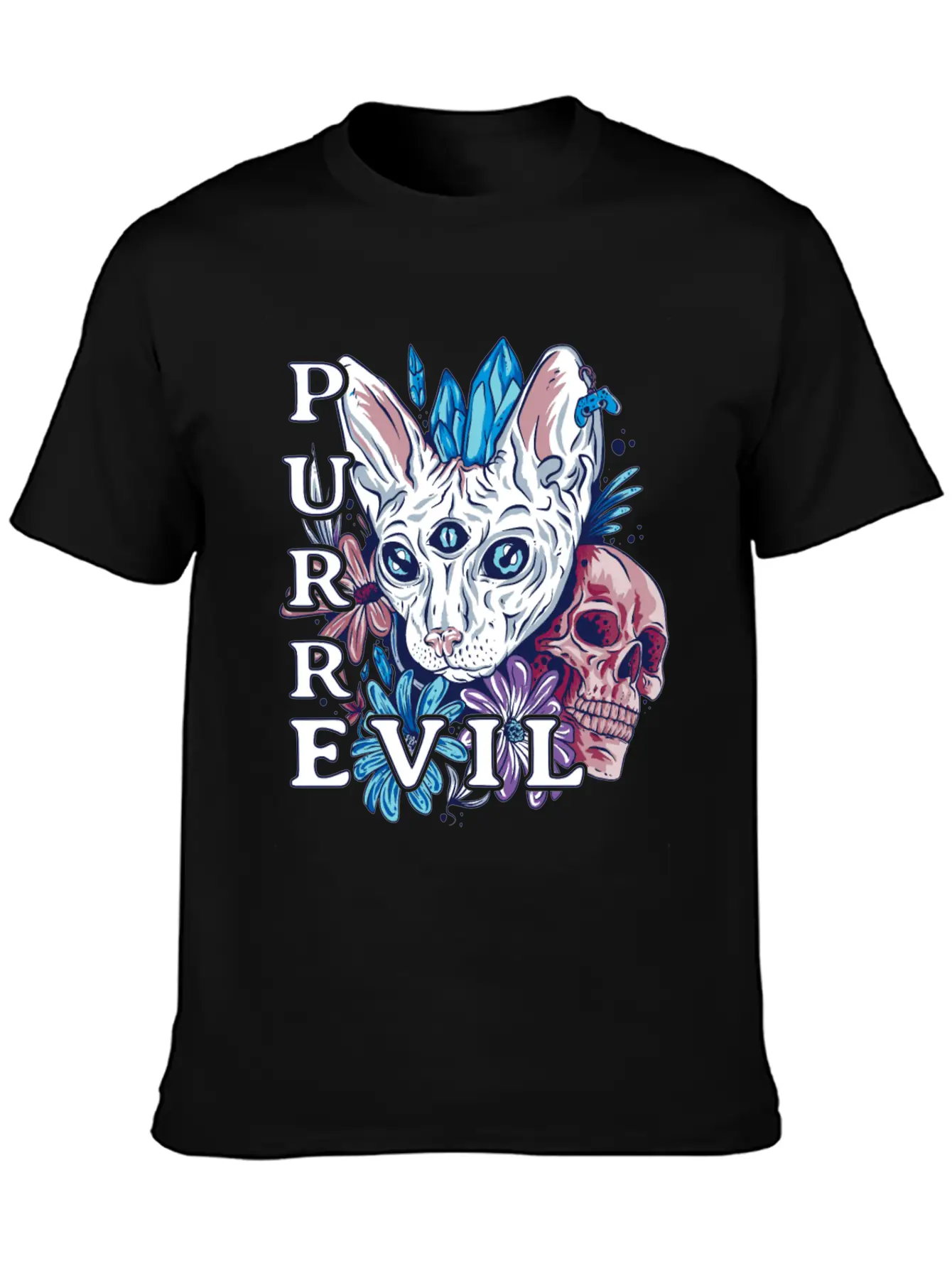 Purr Evil Cat, Gothic Sphynx Cat Comfortable Minimalist Graphic Tee – Summer Style Essential