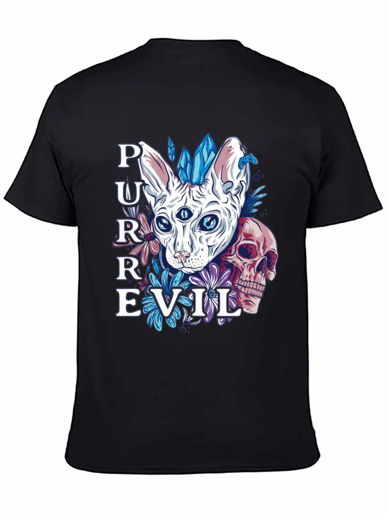 Purr Evil Cat, Gothic Sphynx Cat Comfortable Minimalist Graphic Tee – Summer Style Essential