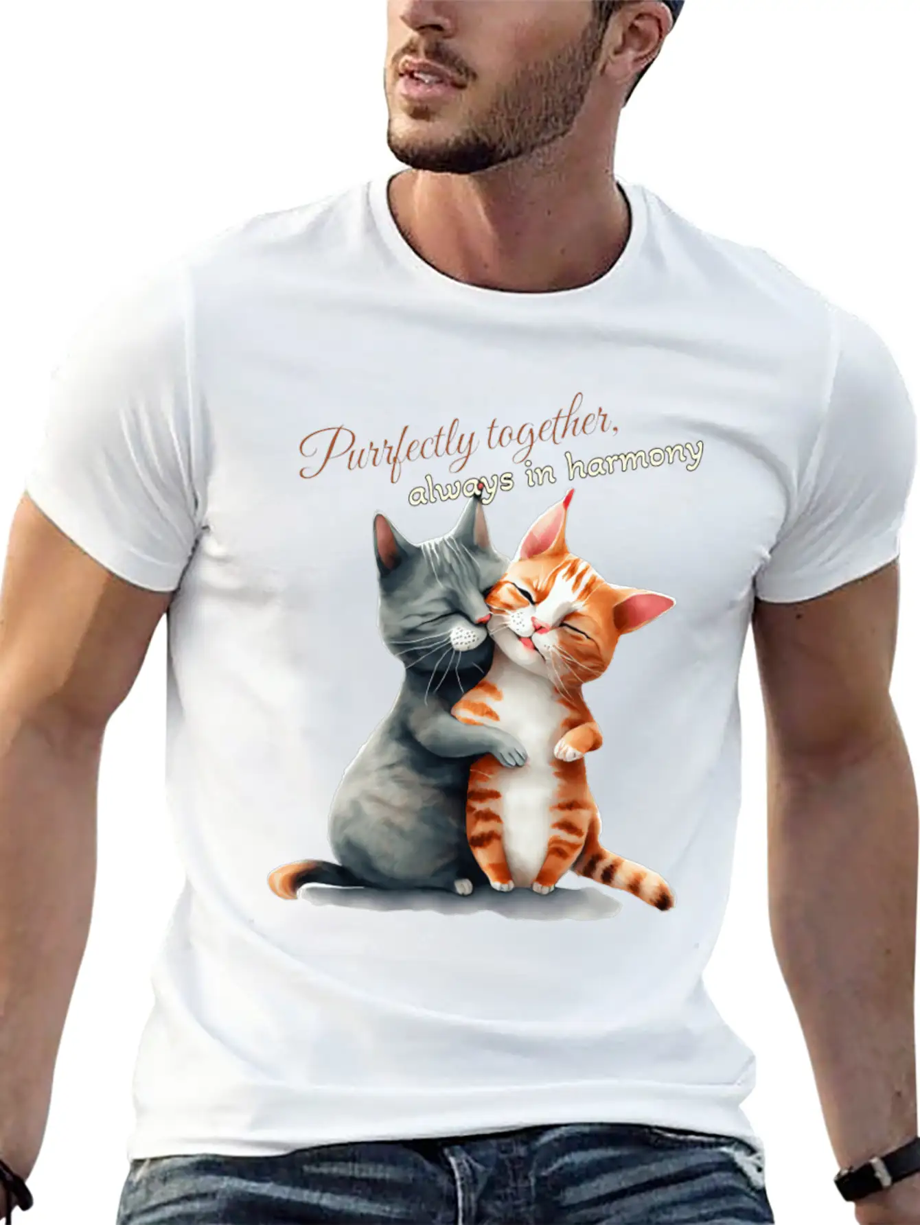 Purrfectly Together Always In Harmony Essential Unisex Summer Tee – Soft Cotton Casual Fit