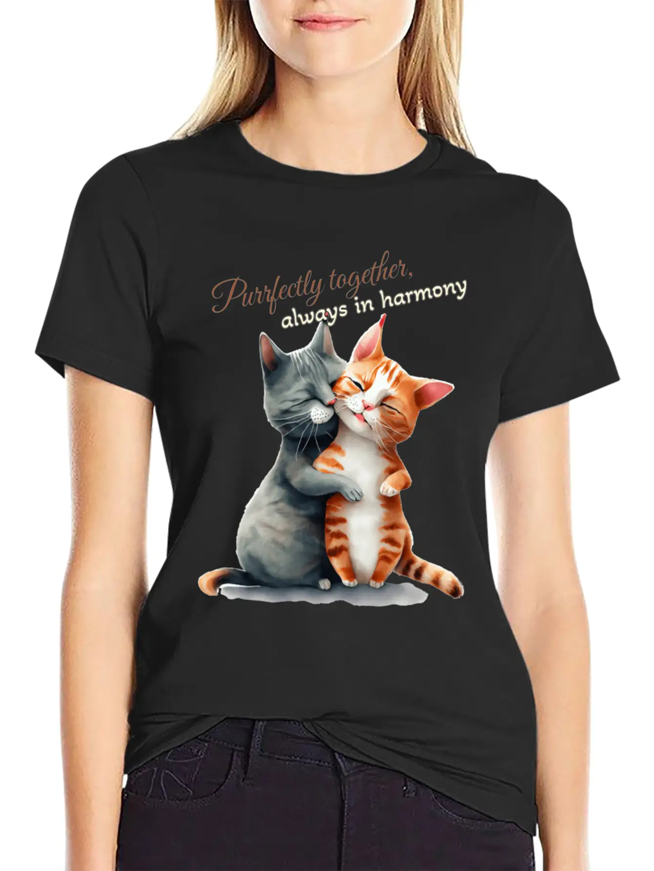 Purrfectly Together Always In Harmony Essential Unisex Summer Tee – Soft Cotton Casual Fit