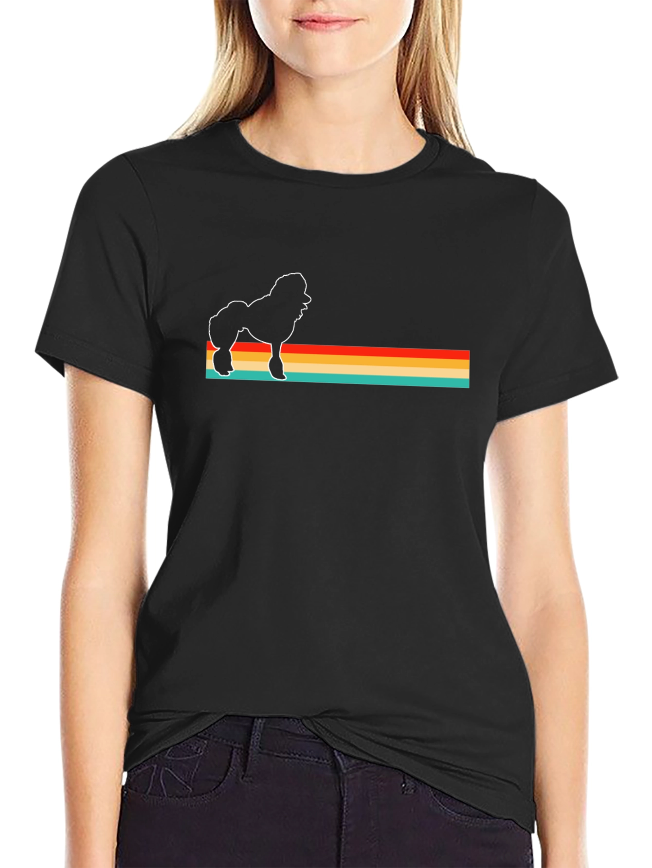 Retro Poodle Graphic Black T-Shirt