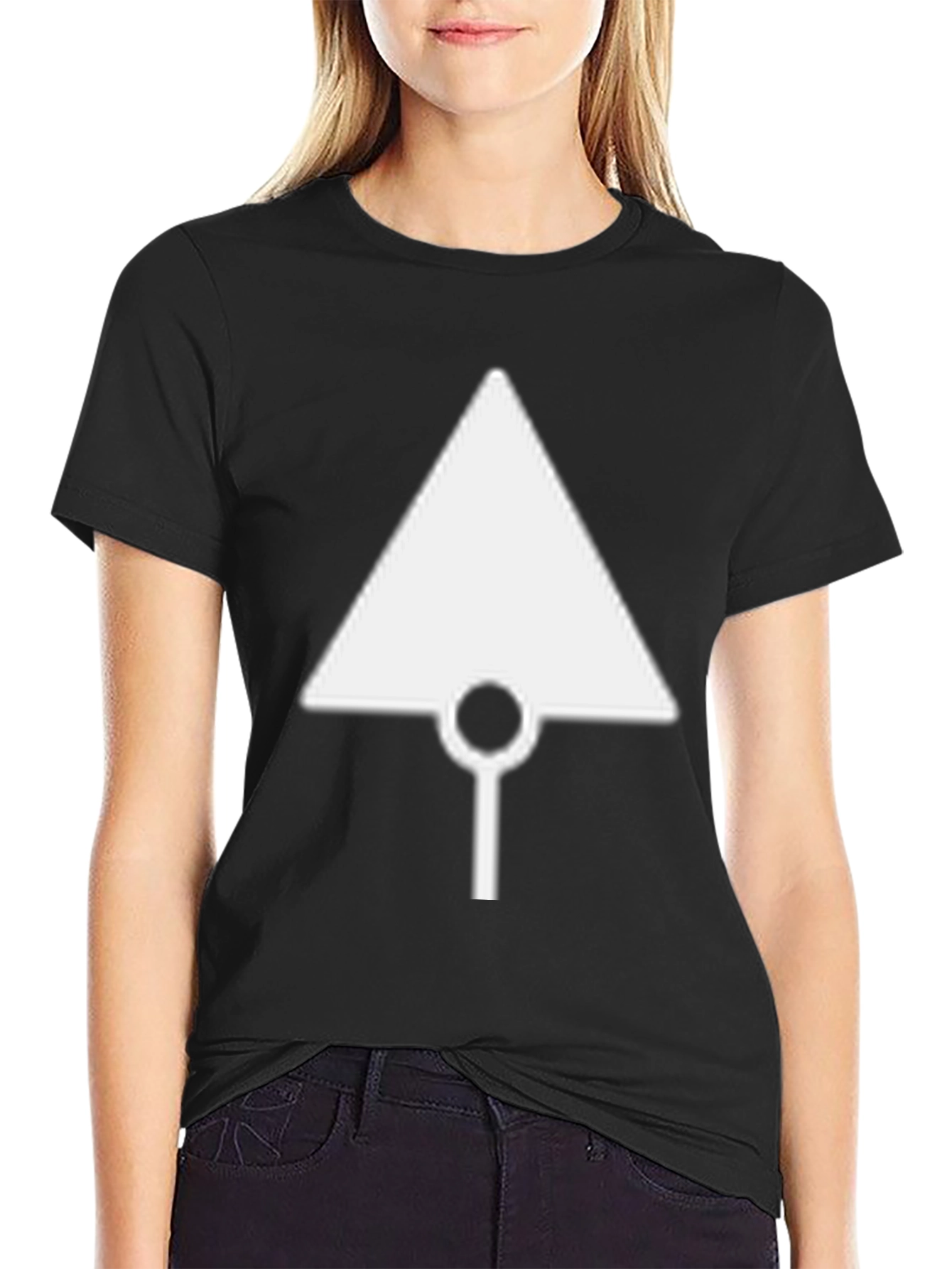 Geometric White Logo Tee - Black Cotton Casual Shirt