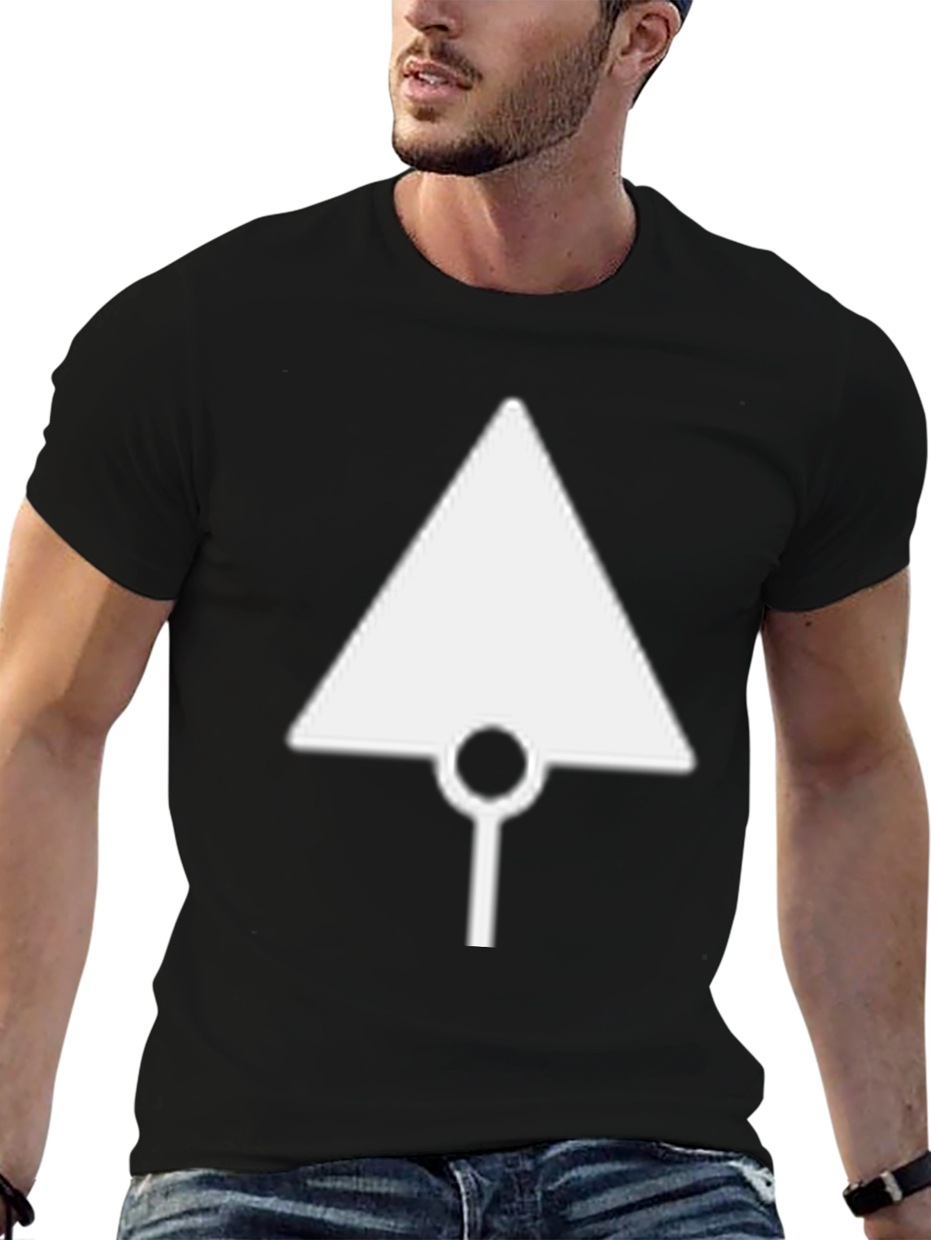 Geometric White Logo Tee - Black Cotton Casual Shirt