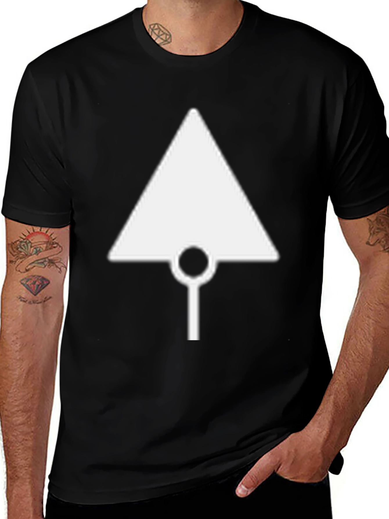 Geometric White Logo Tee - Black Cotton Casual Shirt