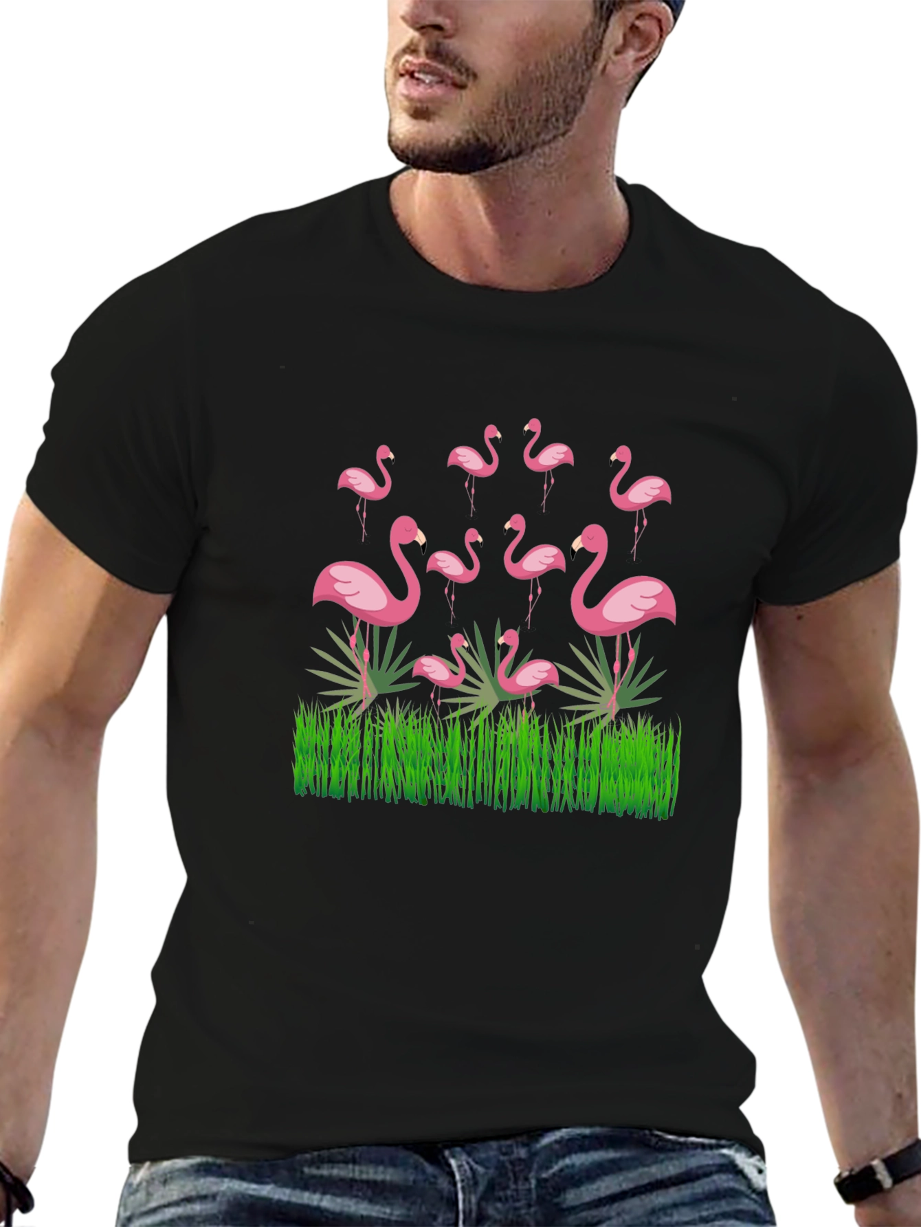 Flamingo Graphic Black T-Shirt - Tropical Bird Design