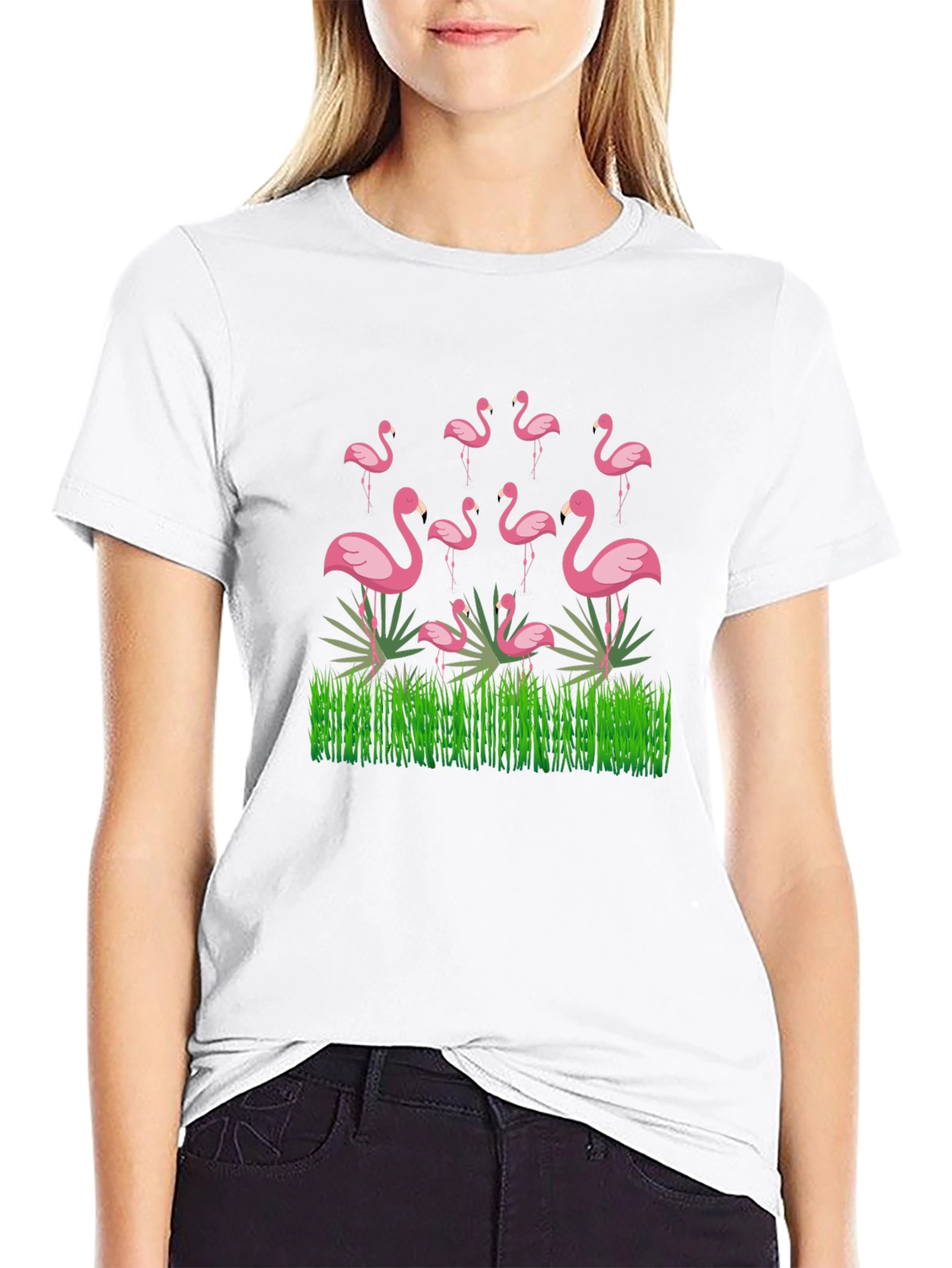 Flamingo Graphic Black T-Shirt - Tropical Bird Design