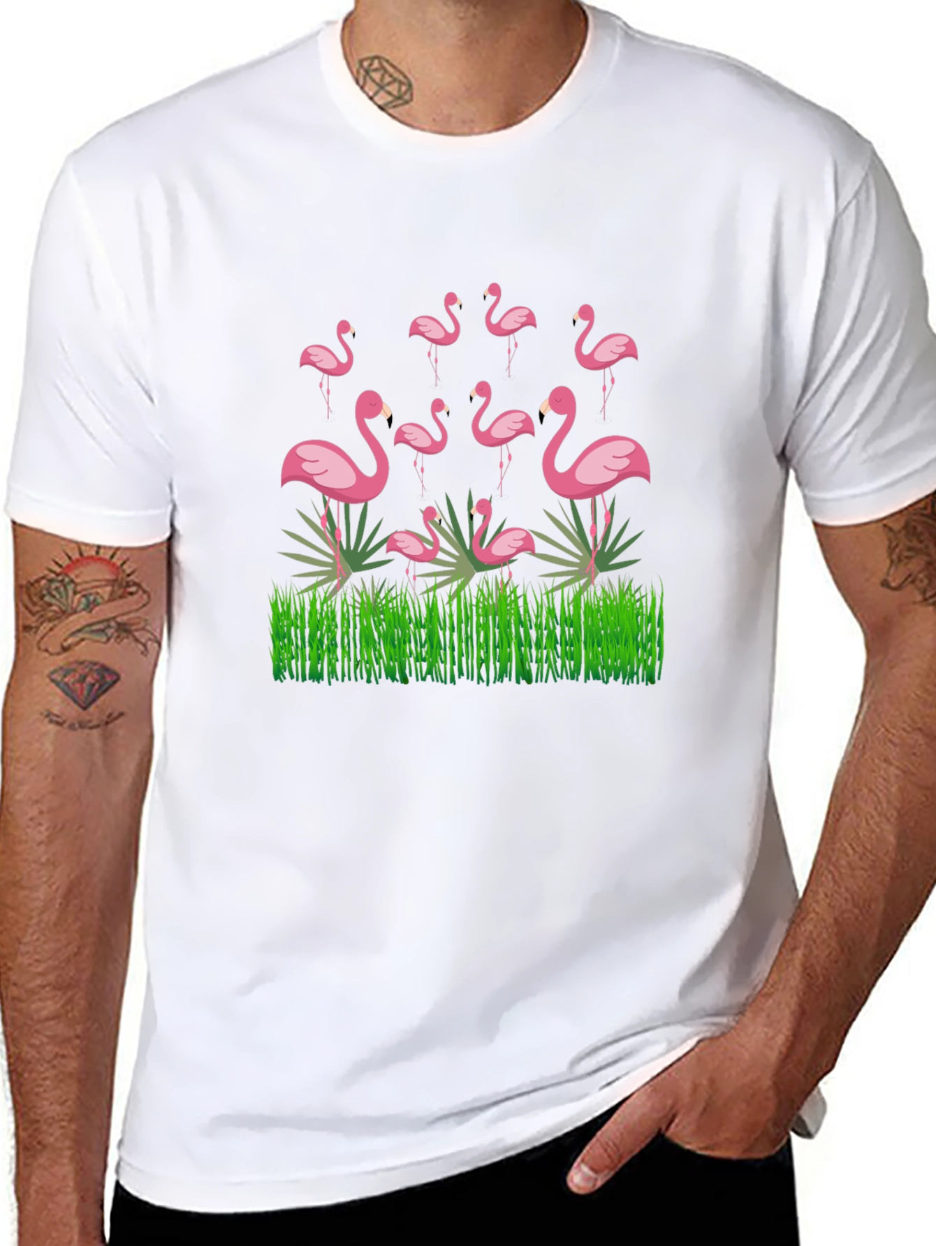Flamingo Graphic Black T-Shirt - Tropical Bird Design