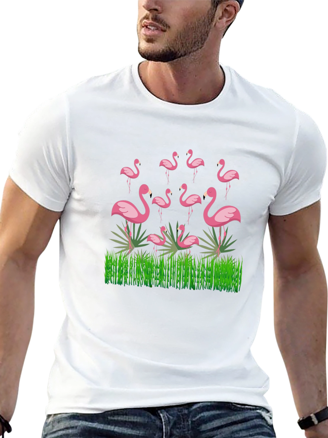 Flamingo Graphic Black T-Shirt - Tropical Bird Design
