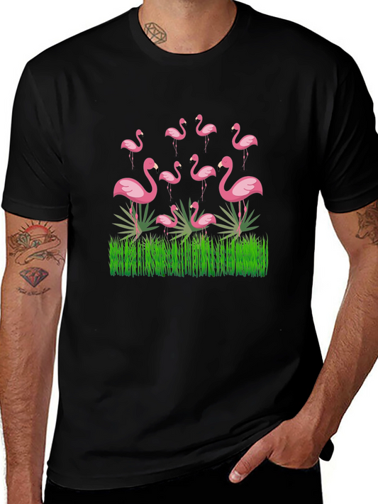 Flamingo Graphic Black T-Shirt - Tropical Bird Design