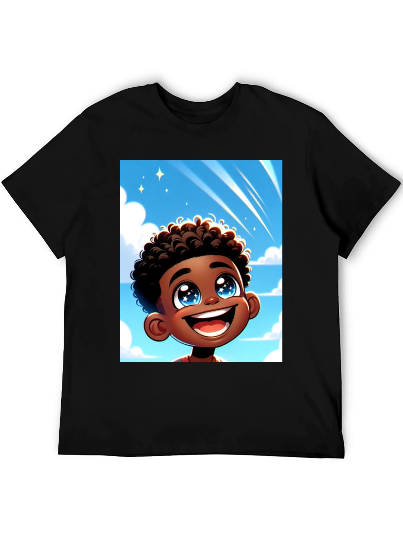 Cartoon Boy T-Shirt - Black Cotton Blend