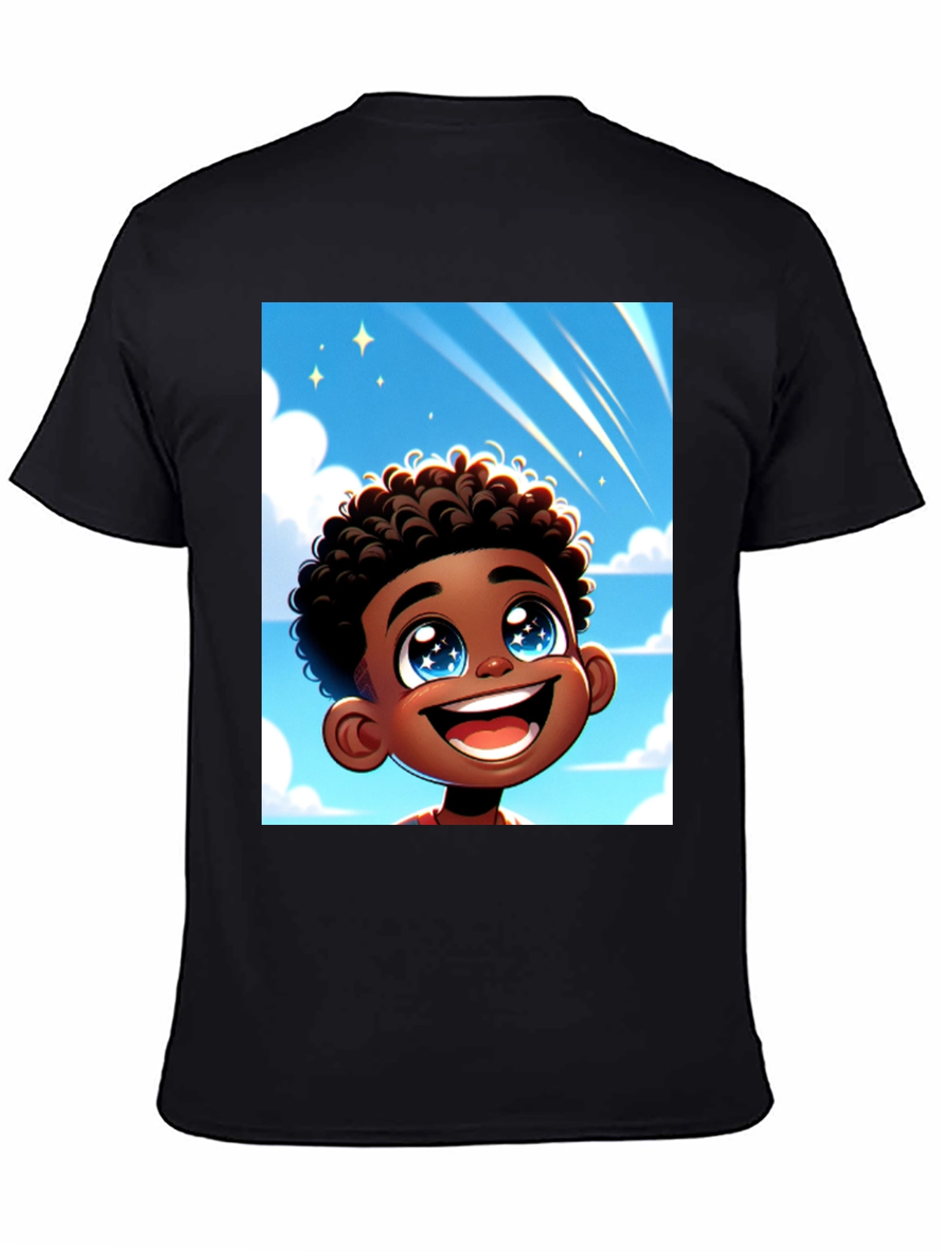Cartoon Boy T-Shirt - Black Cotton Blend