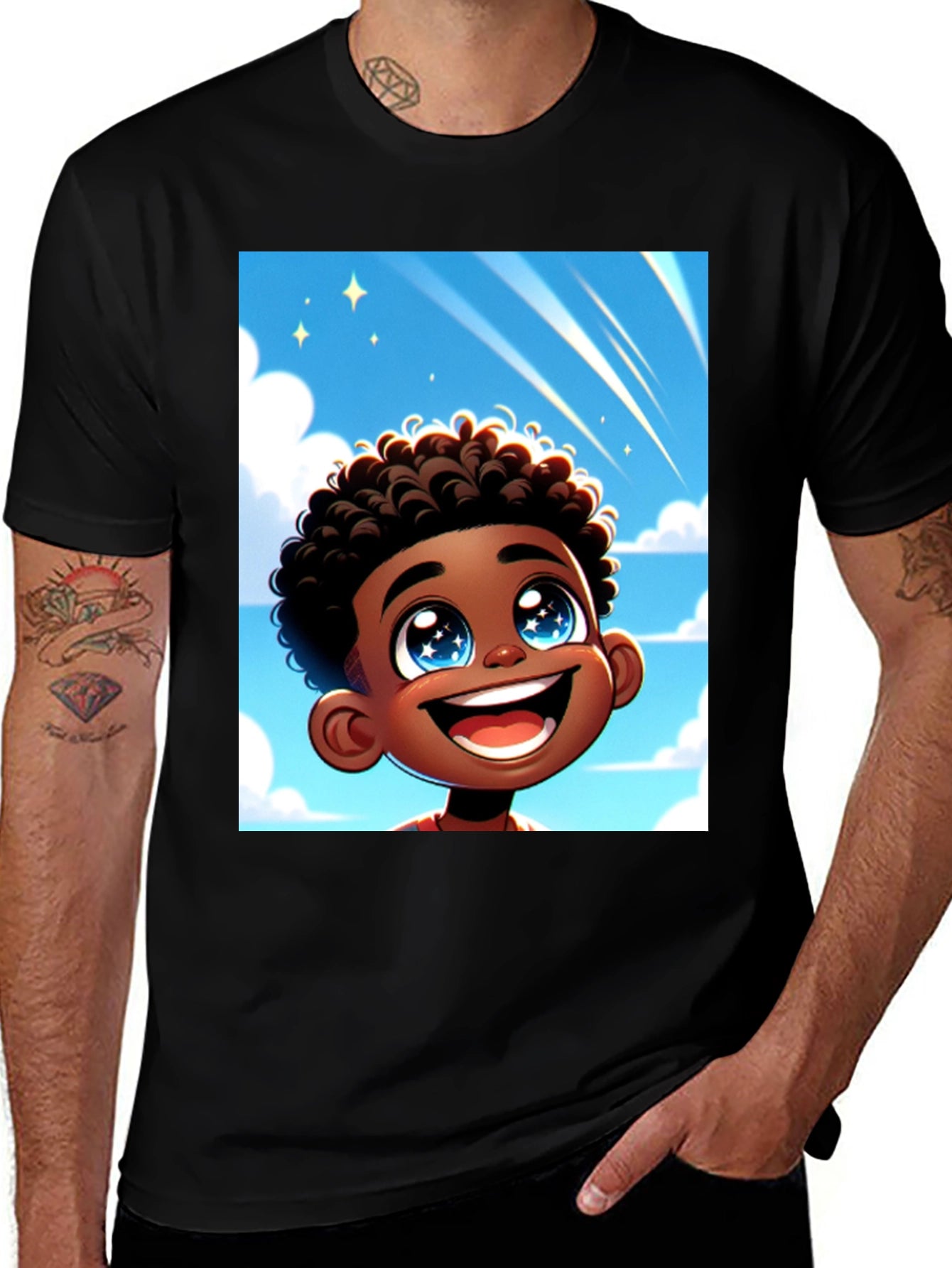 Cartoon Boy T-Shirt - Black Cotton Blend