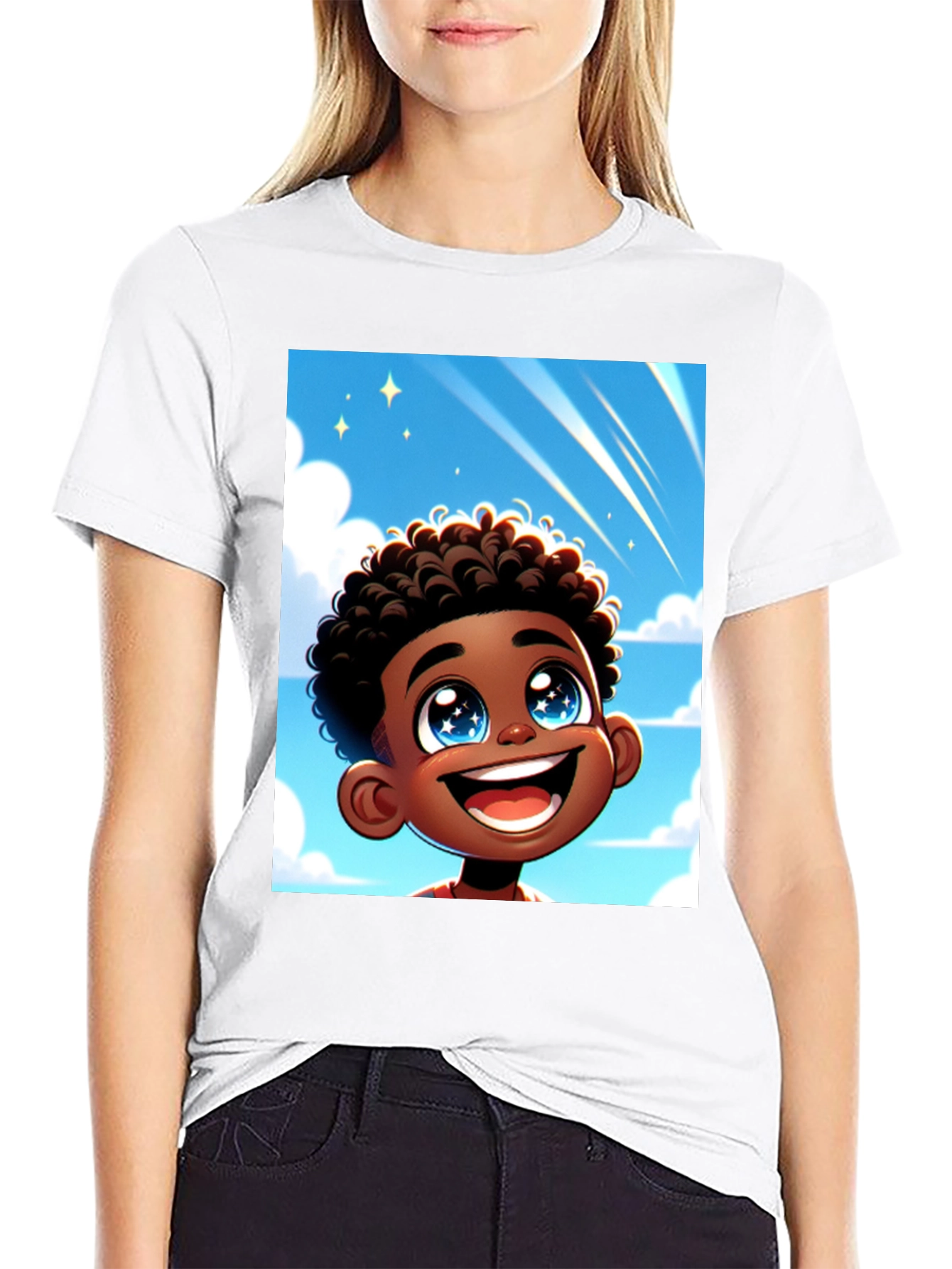 Cartoon Boy T-Shirt - Black Cotton Blend