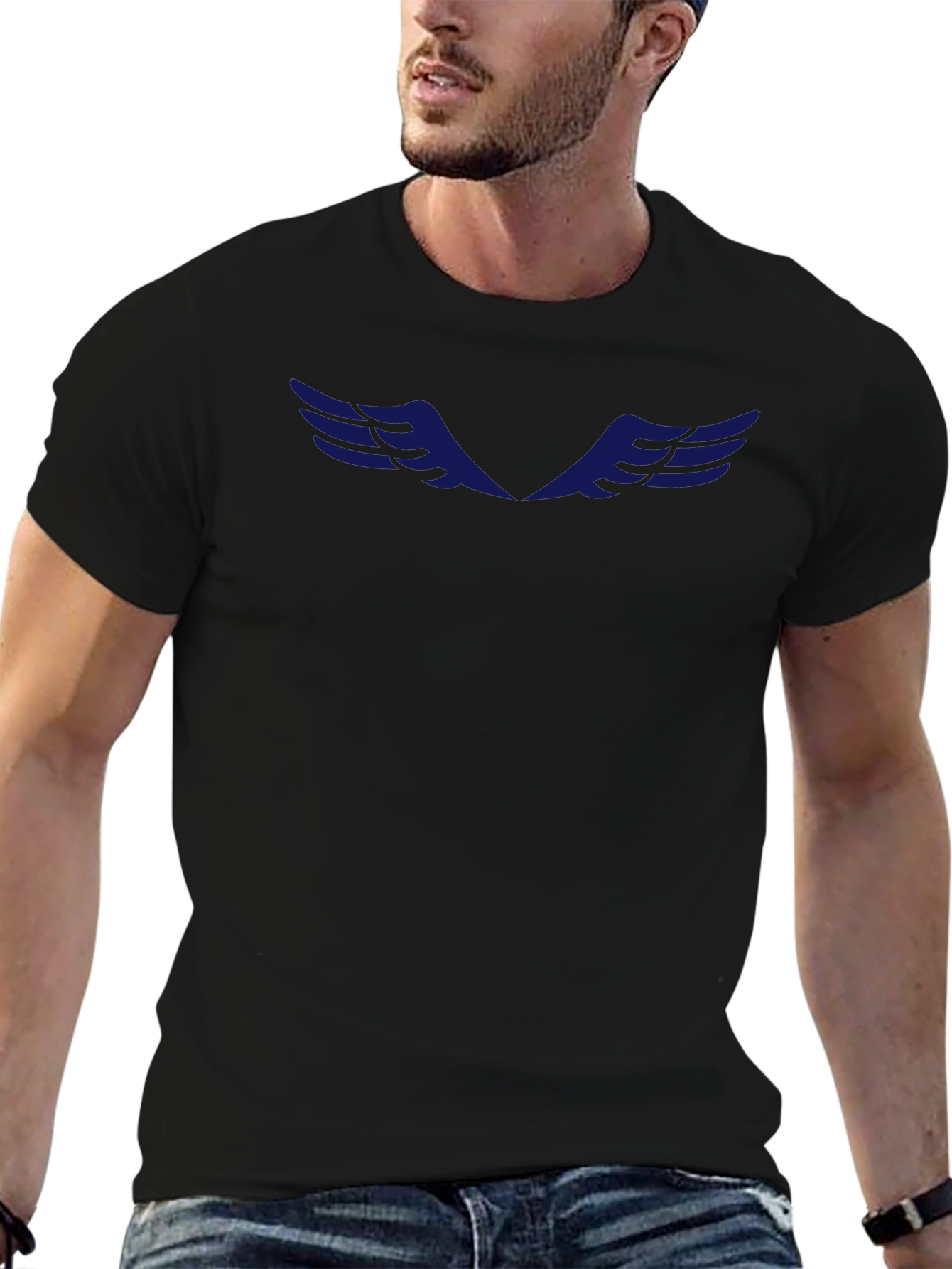 Mens Black Graphic Tee - Wing Design