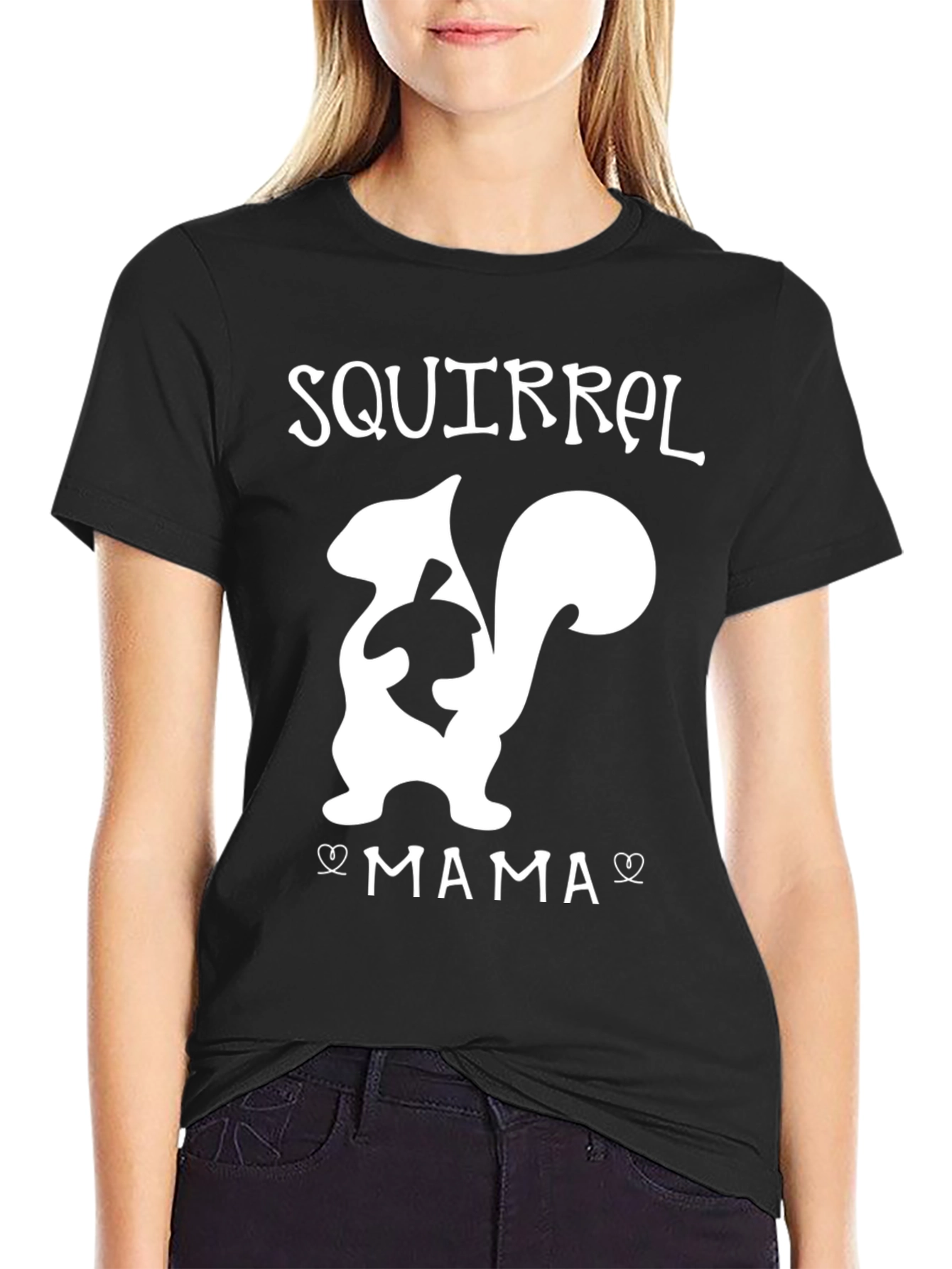 Squirrel Mama Graphic Tee - Black Cotton T-Shirt