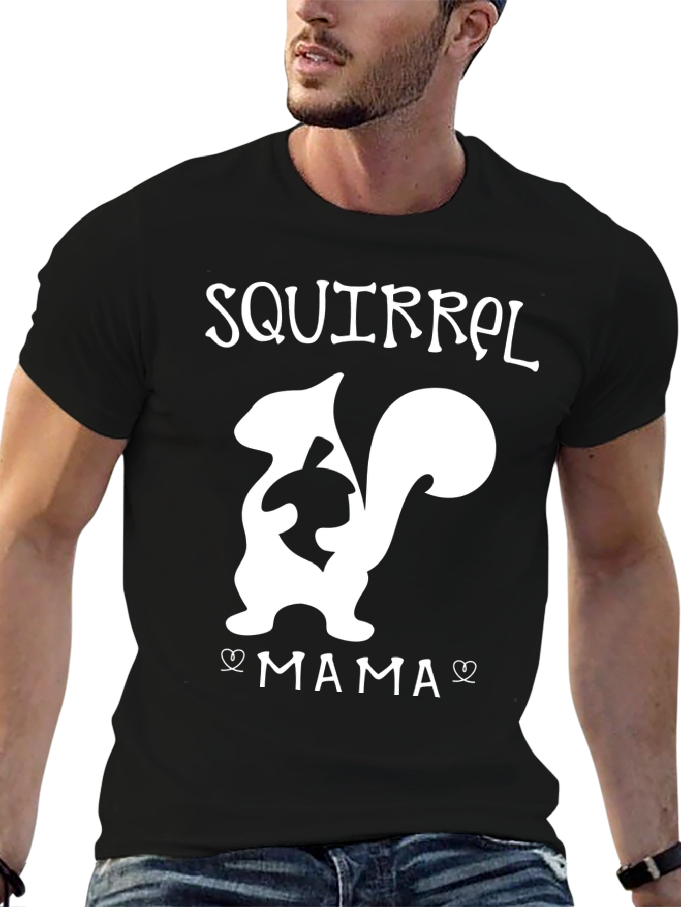 Squirrel Mama Graphic Tee - Black Cotton T-Shirt