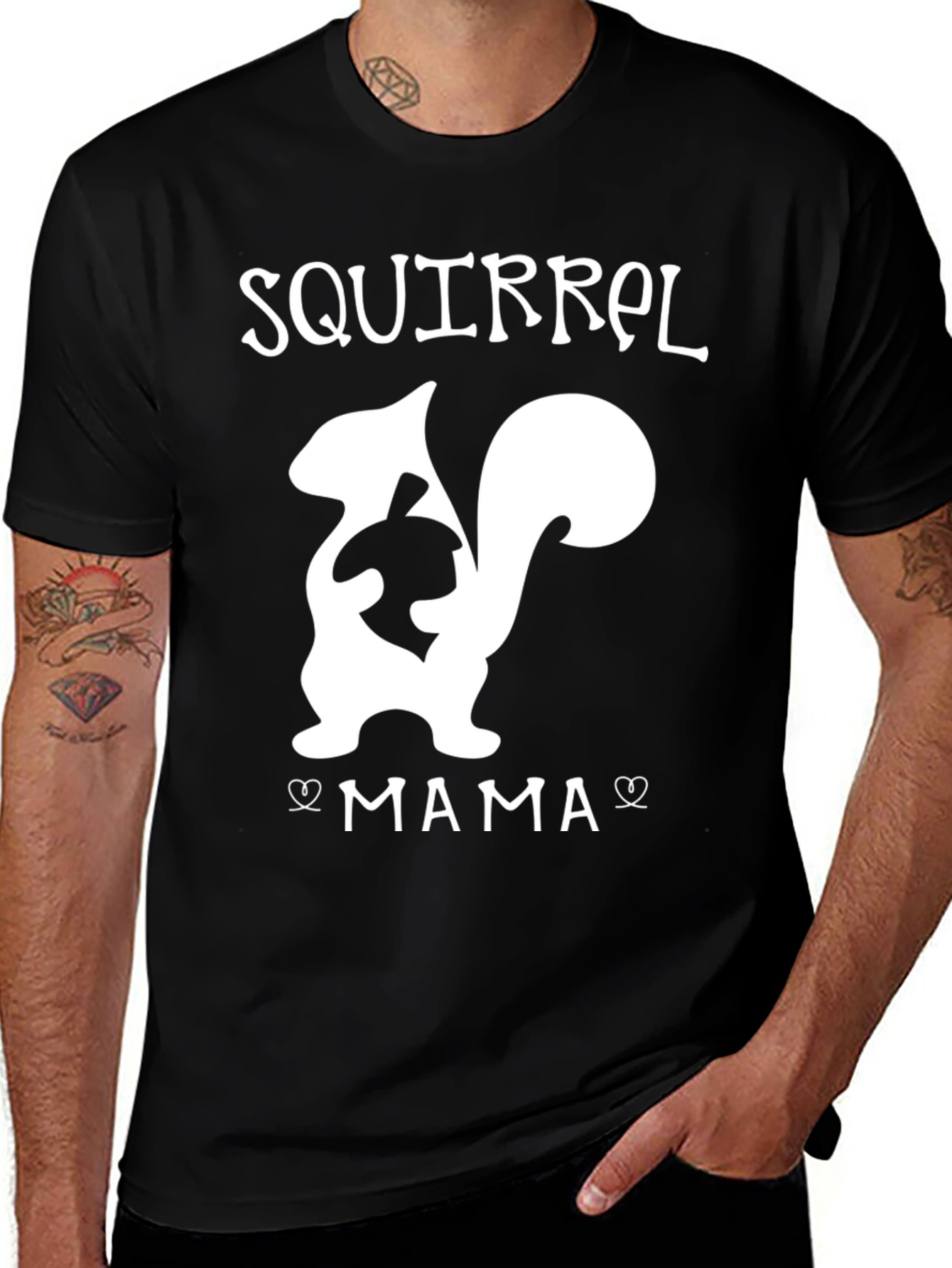 Squirrel Mama Graphic Tee - Black Cotton T-Shirt