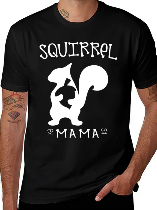 Squirrel Mama Graphic Tee - Black Cotton T-Shirt