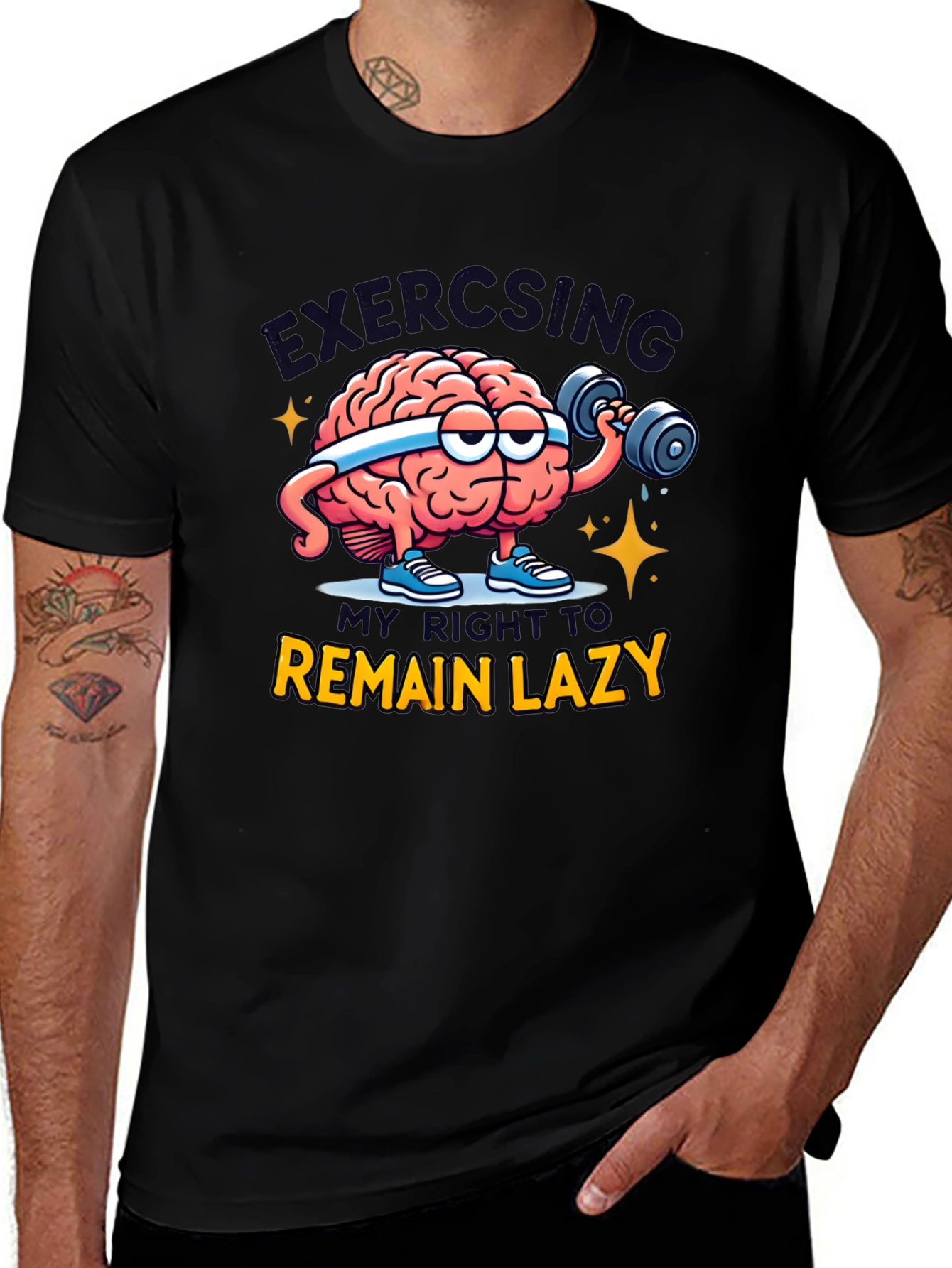 Funny Exercising Brain T-Shirt - Lazy Right Tee