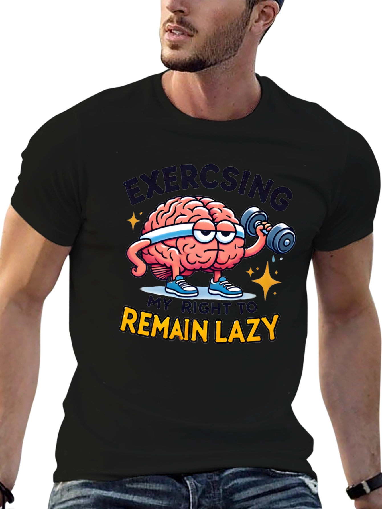 Funny Exercising Brain T-Shirt - Lazy Right Tee