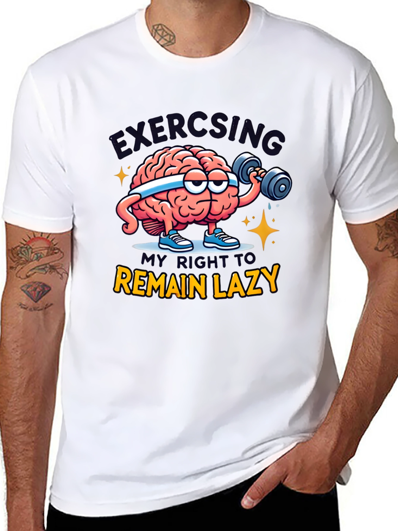 Funny Exercising Brain T-Shirt - Lazy Right Tee