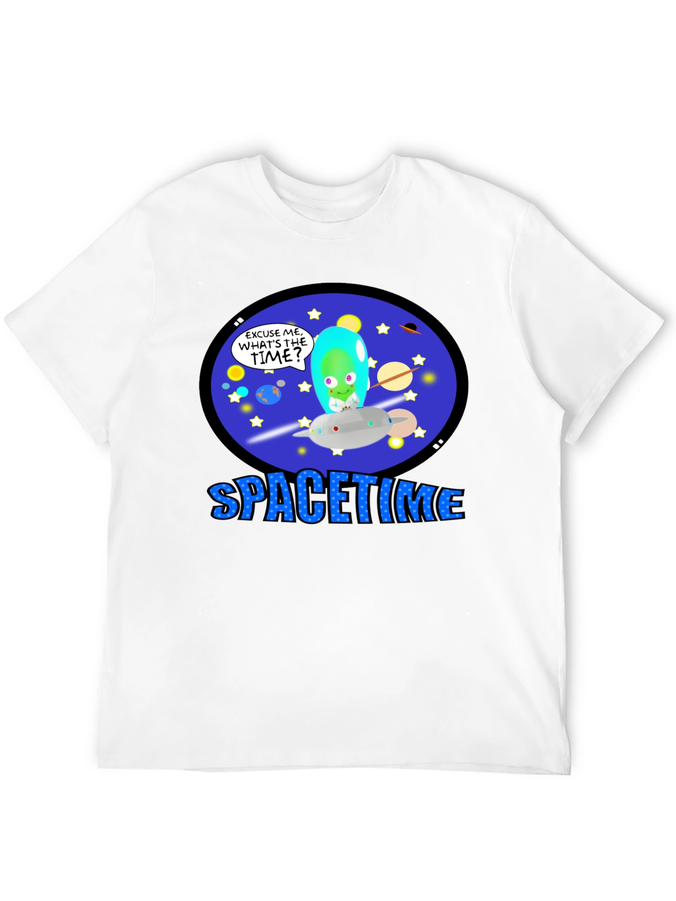 Spacetime Alien Graphic T-Shirt -  Black Cotton Blend Tee